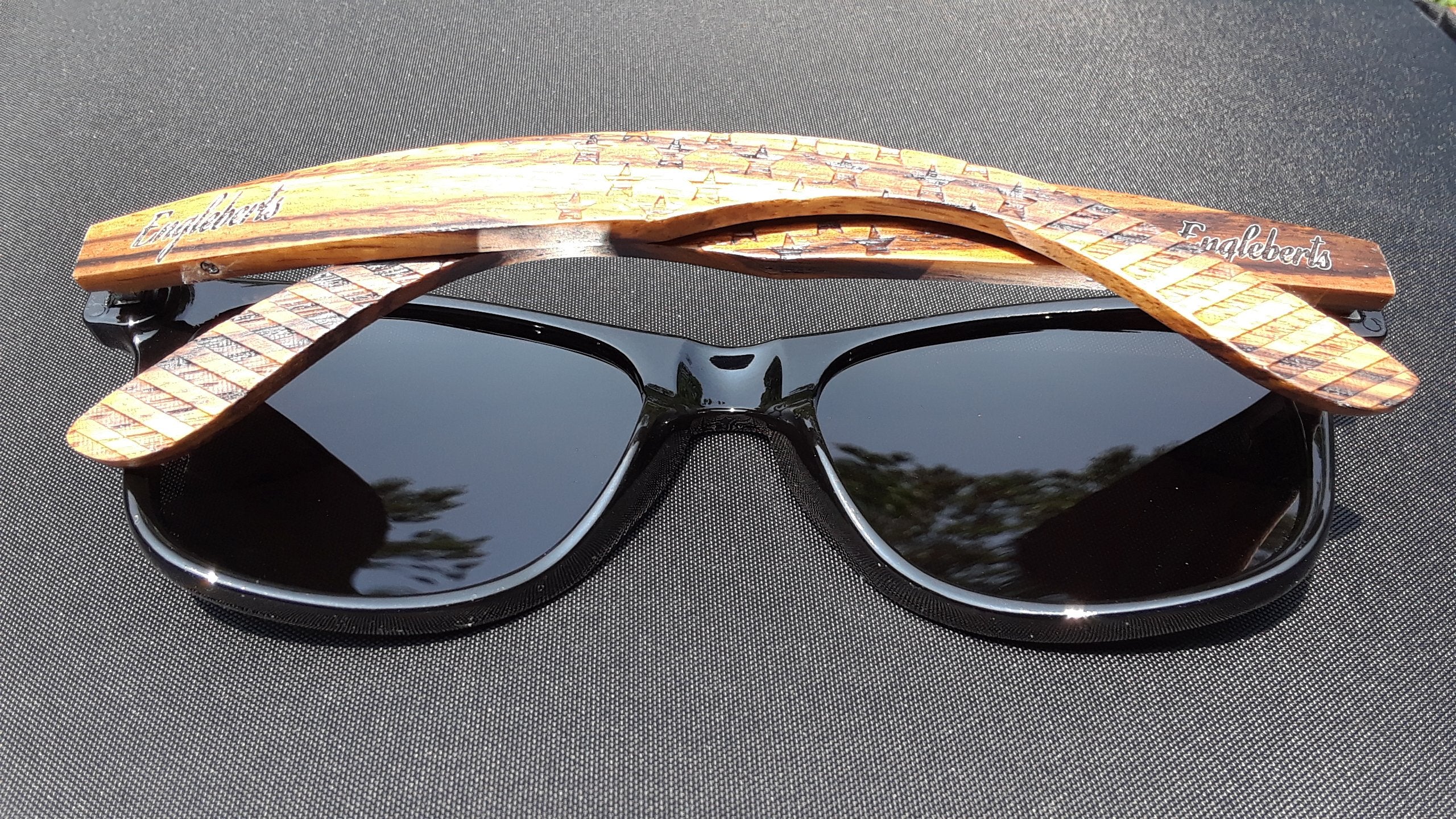 Zebrawood Sunglasses, Stars and Bars With Wooden Case, Polarized, - The Trendy Accessories Store
