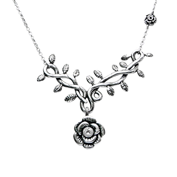 Rose Vine with White CZ Necklace - The Trendy Accessories Store