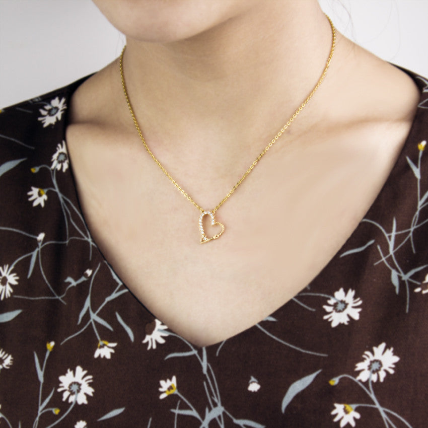 Elegant Cubic Zircon Heart Pendant Necklace Gold - The Trendy Accessories Store