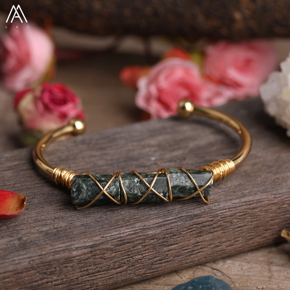 Wire Wrapped Larimar Stone Bracelet in Gold Copper - Available in various color - The Trendy Accessories Store