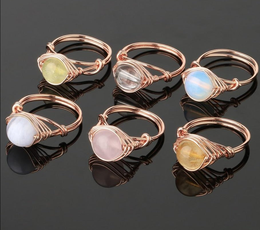 Handmade Rose Gold Wire Wrap Ring with Natural Stones - The Trendy Accessories Store