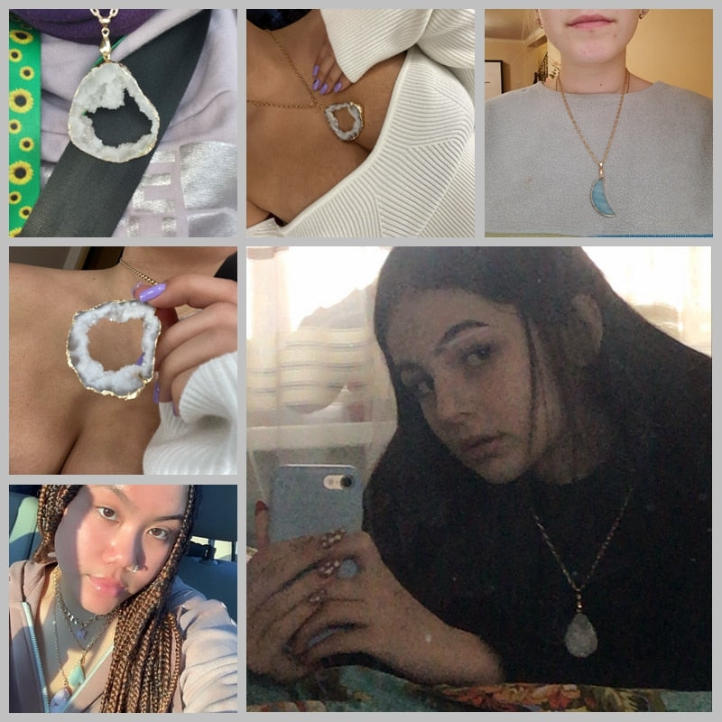 Handmade Gold Plated Chain Necklace with Natural Minerals Stone Crystal Charm Pendant - The Trendy Accessories Store