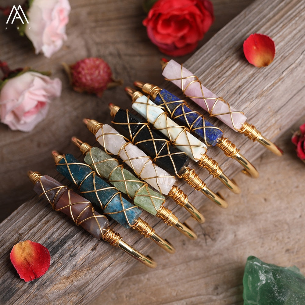 Wire Wrapped Larimar Stone Bracelet in Gold Copper - Available in various color - The Trendy Accessories Store