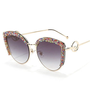 Handmade Crystal Paved Cateye Sunglasses For Women