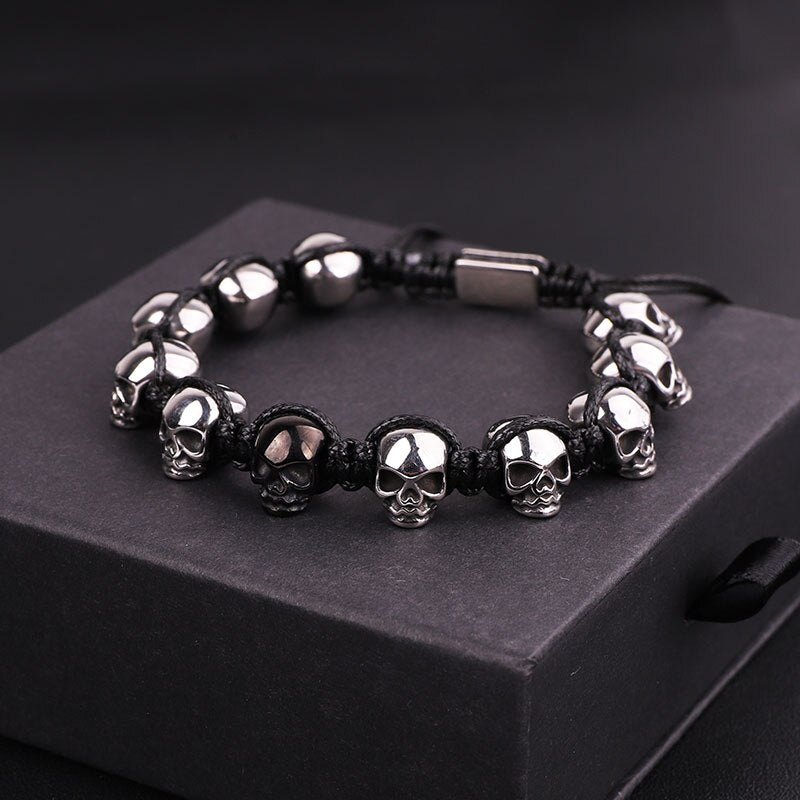 Stainless Steel Skull Braided Wrap Beads Bracelet - The Trendy Accessories Store