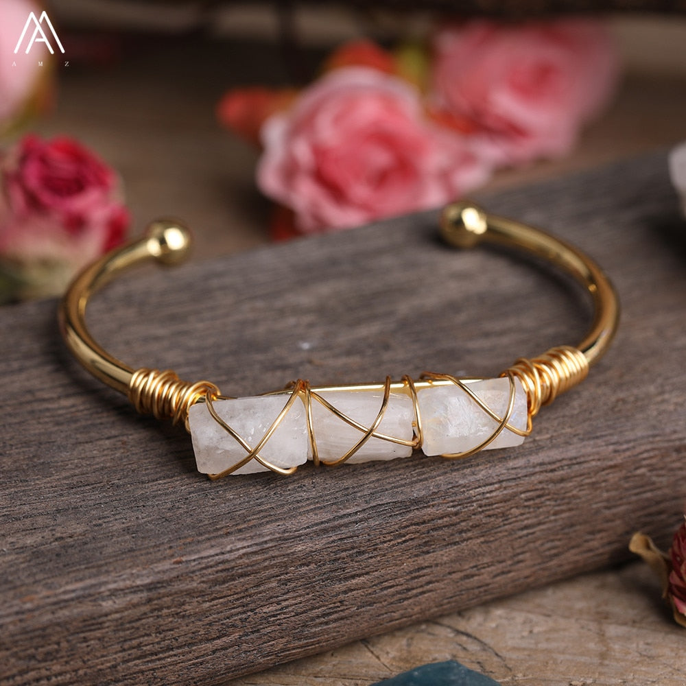 Wire Wrapped Larimar Stone Bracelet in Gold Copper - Available in various color - The Trendy Accessories Store