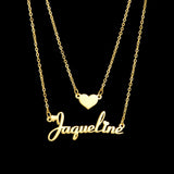 Set of 2 Customized Name Necklaces With Heart Necklace