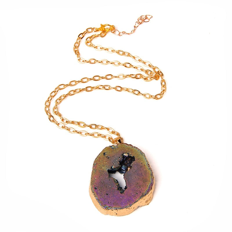 Handmade Gold Plated Chain Necklace with Natural Minerals Stone Crystal Charm Pendant - The Trendy Accessories Store