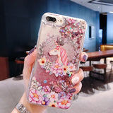 Floral and Unicornwith Glitter Water Liquid iPhone Case