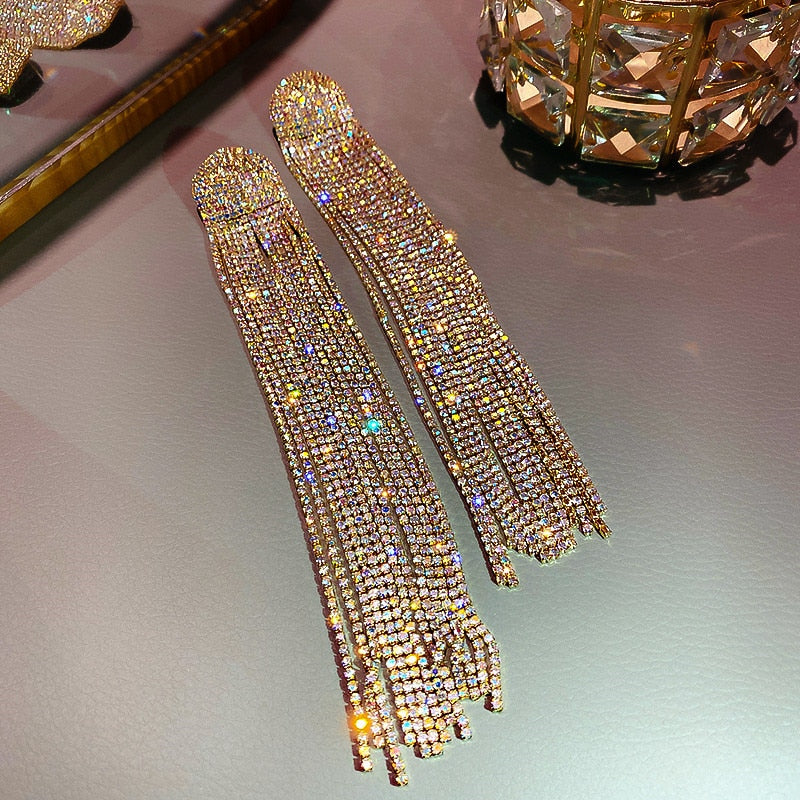 Ovsize Long Crystal Drop Earrings - The Trendy Accessories Store