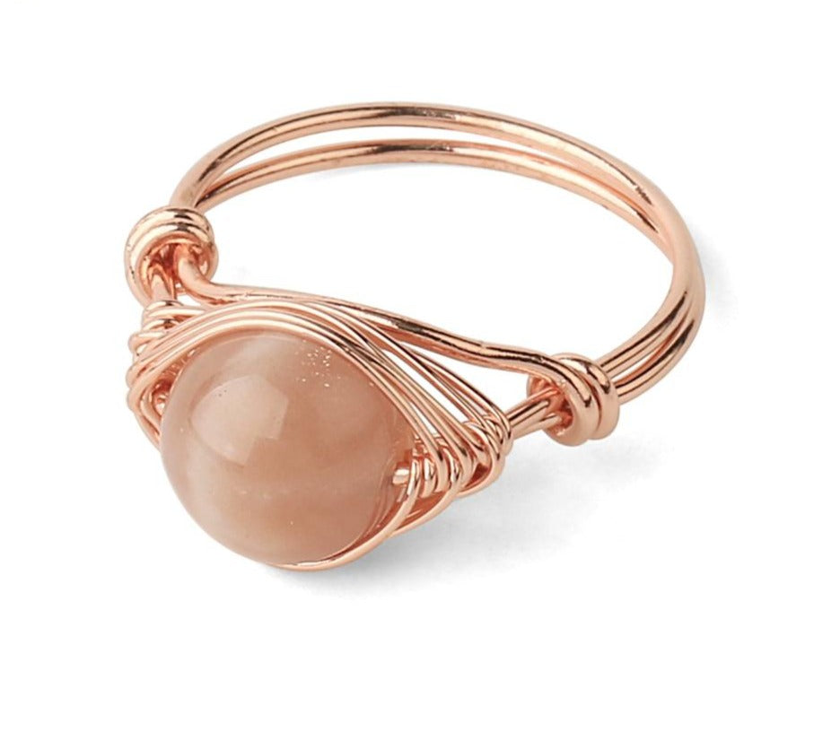 Handmade Rose Gold Wire Wrap Ring with Natural Stones - The Trendy Accessories Store