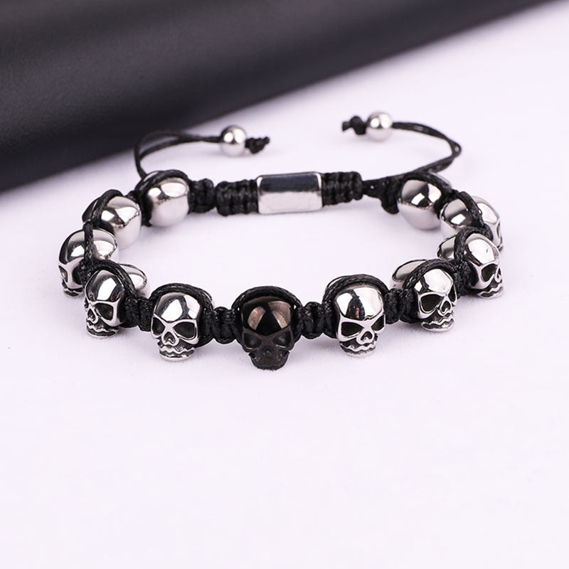 Stainless Steel Skull Braided Wrap Beads Bracelet - The Trendy Accessories Store