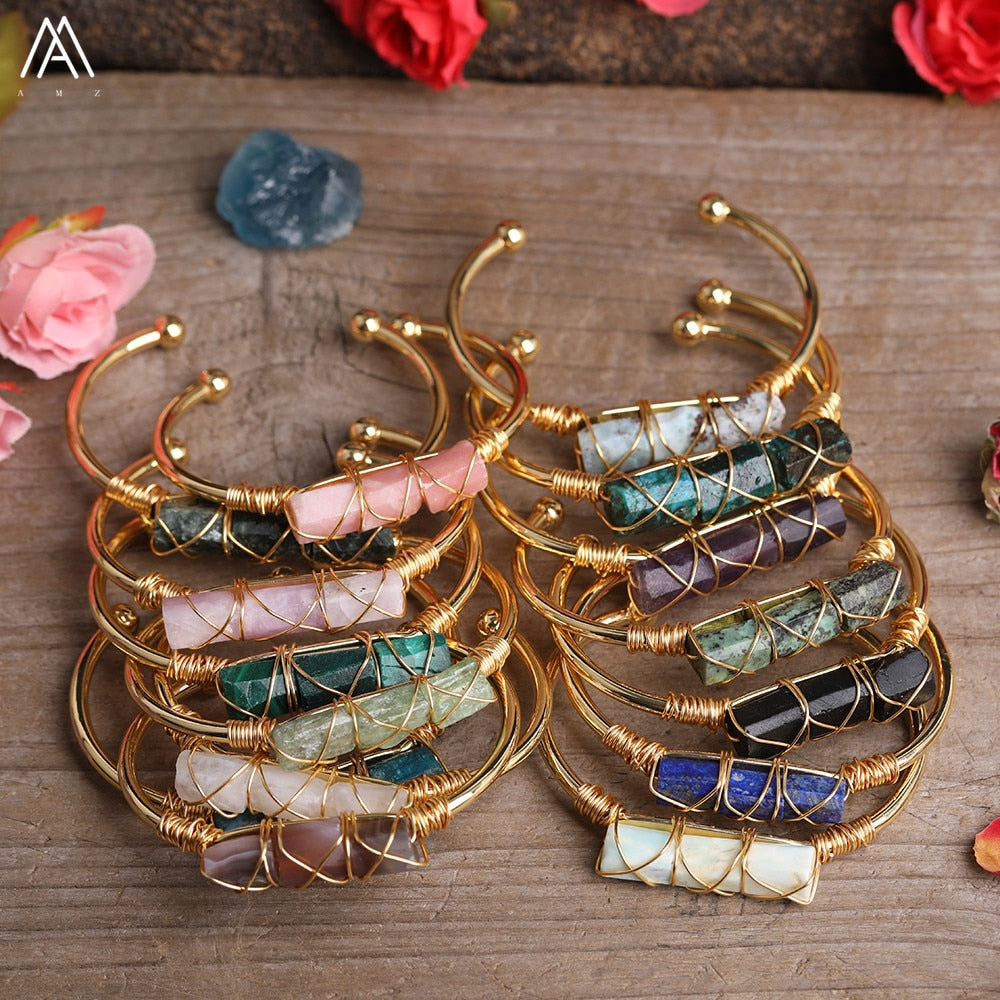 Wire Wrapped Larimar Stone Bracelet in Gold Copper - Available in various color - The Trendy Accessories Store