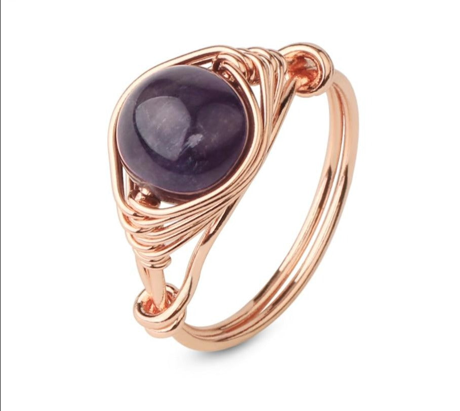 Handmade Rose Gold Wire Wrap Ring with Natural Stones - The Trendy Accessories Store