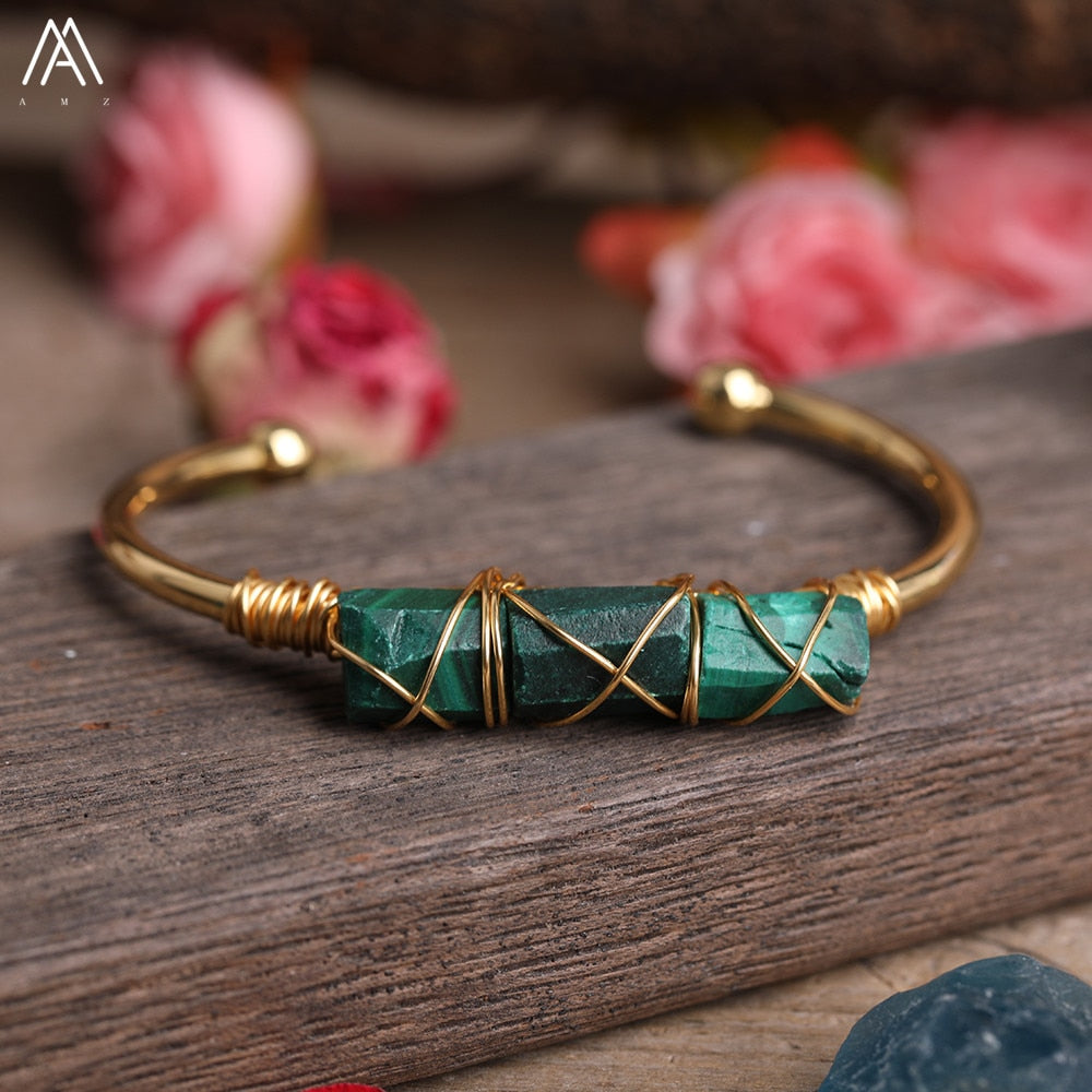 Wire Wrapped Larimar Stone Bracelet in Gold Copper - Available in various color - The Trendy Accessories Store
