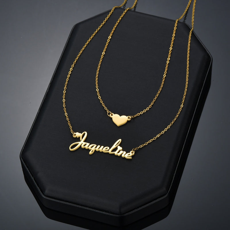 Set of 2 Customized Name Necklaces With Heart Necklace