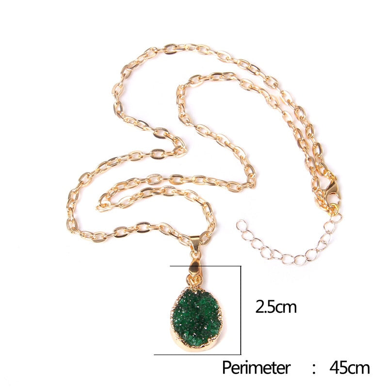 Handmade Gold Plated Chain Necklace with Natural Minerals Stone Crystal Charm Pendant - The Trendy Accessories Store