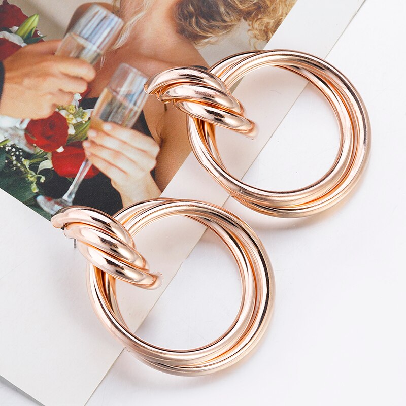 Gold Plated Round Trendy Drop Earrings - The Trendy Accessories Store