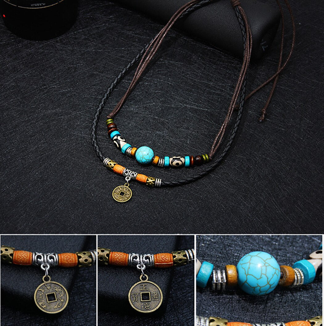 Dual Layer Vintage Charm Leather Necklace - The Trendy Accessories Store