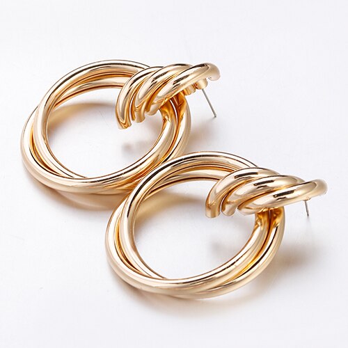 Gold Plated Round Trendy Drop Earrings - The Trendy Accessories Store