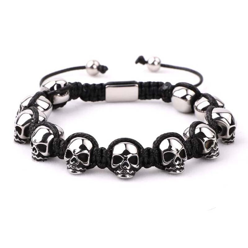 Stainless Steel Skull Braided Wrap Beads Bracelet - The Trendy Accessories Store