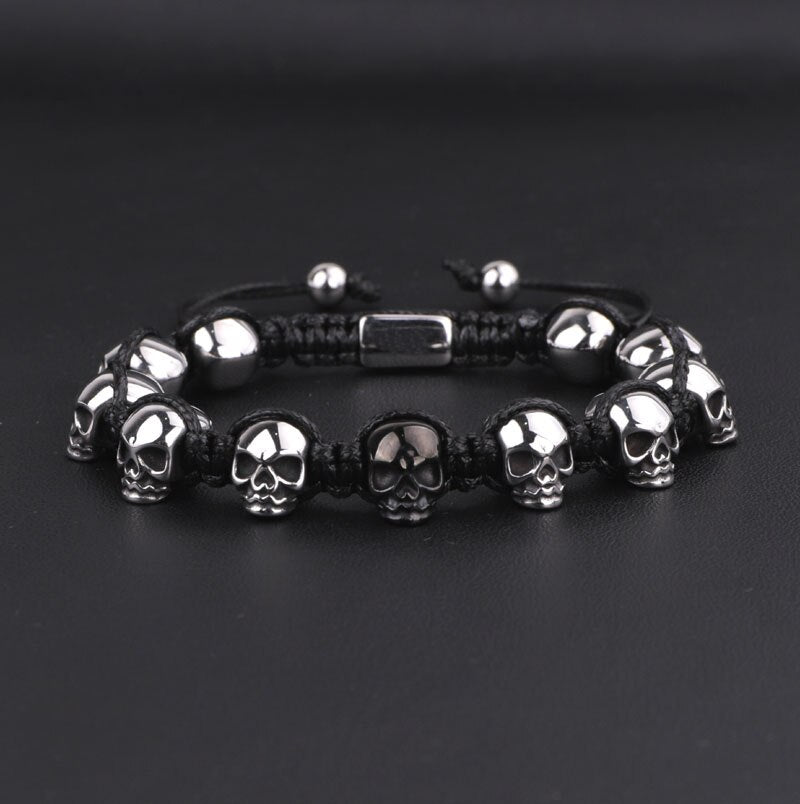 Stainless Steel Skull Braided Wrap Beads Bracelet - The Trendy Accessories Store