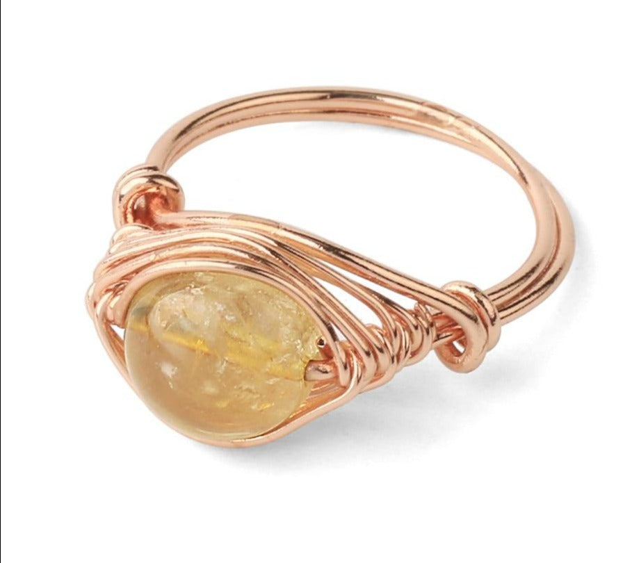 Handmade Rose Gold Wire Wrap Ring with Natural Stones - The Trendy Accessories Store
