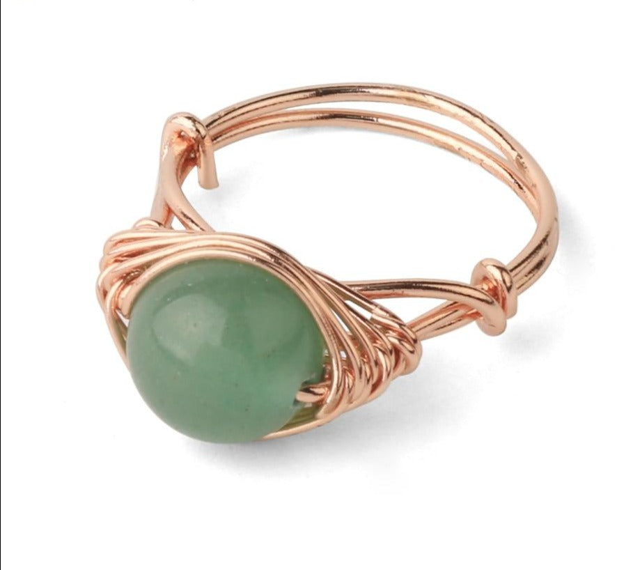 Handmade Rose Gold Wire Wrap Ring with Natural Stones - The Trendy Accessories Store