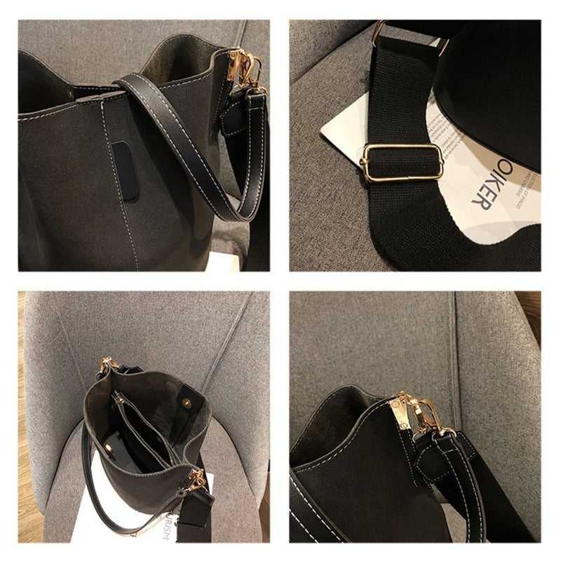 luxury bucket Large Capacity PU Leather bag - The Trendy Accessories Store