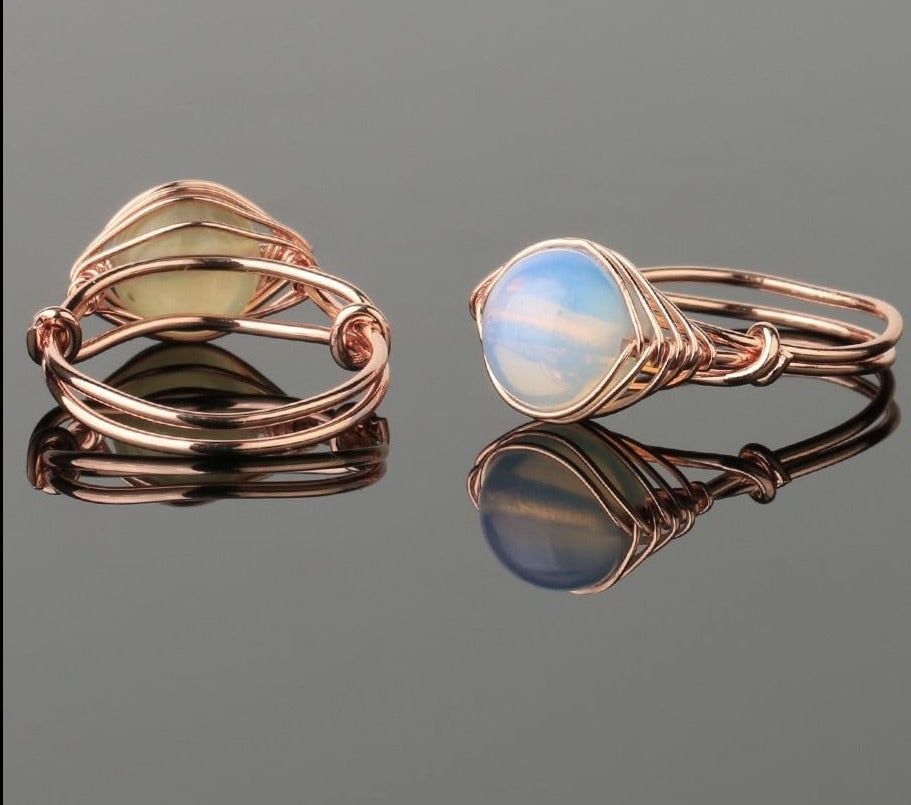 Handmade Rose Gold Wire Wrap Ring with Natural Stones - The Trendy Accessories Store