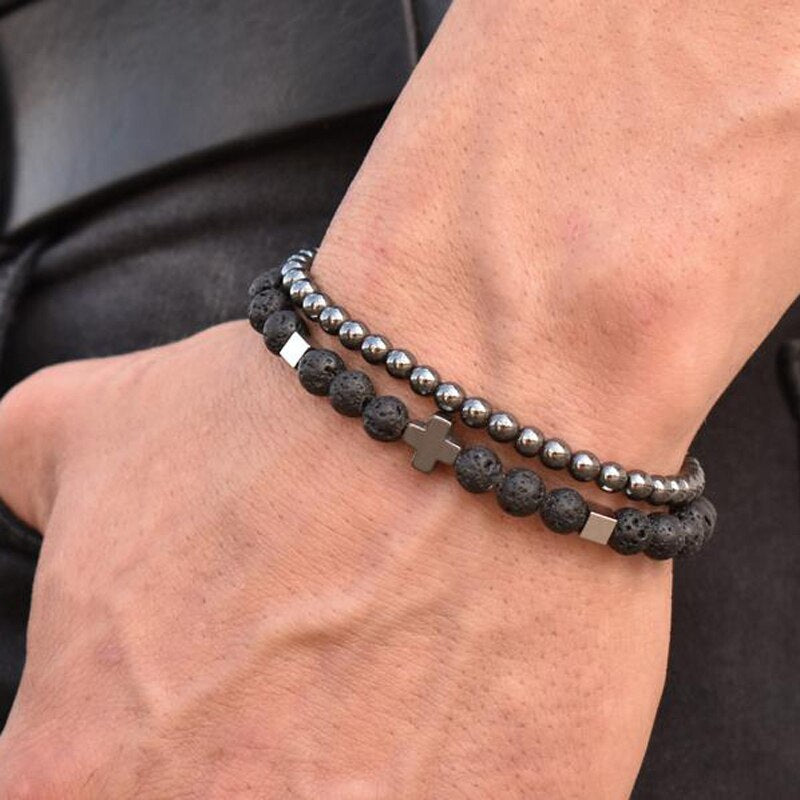 Classic Crown Rectangle Beads Black Stone Bracelet - The Trendy Accessories Store