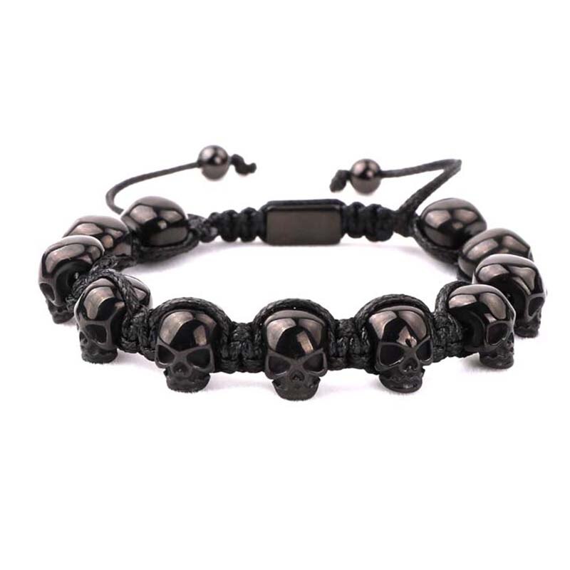 Stainless Steel Skull Braided Wrap Beads Bracelet - The Trendy Accessories Store