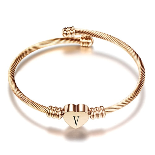 Stainless Steel  Charms Alphabet Letters Bracelets