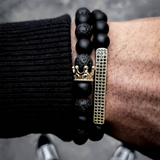 Classic Crown Rectangle Beads Black Stone Bracelet