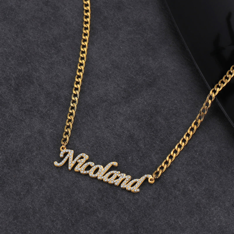 Custom Personalized Name Gold Plated Necklace With Crystal Pendant