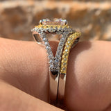 White and Yellow Gold Plated Halo Engagement Ring and Band Set - The Trendy Accessories Store