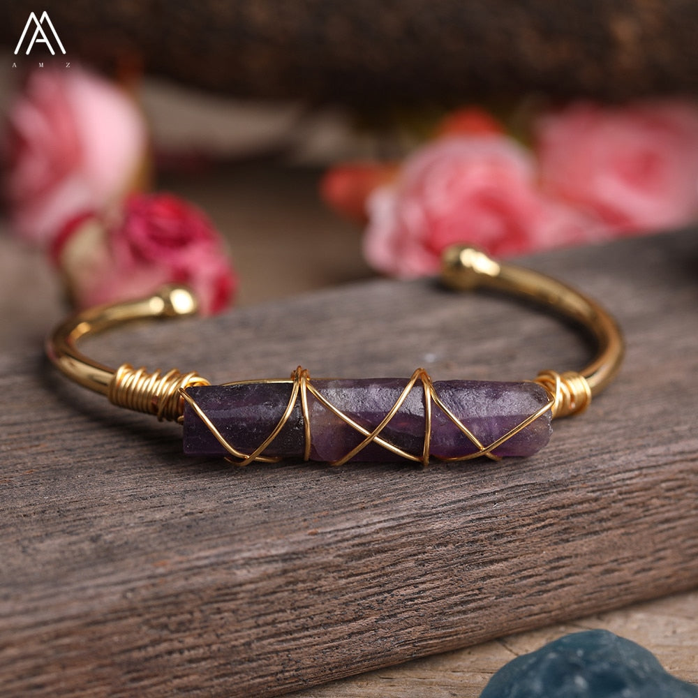 Wire Wrapped Larimar Stone Bracelet in Gold Copper - Available in various color - The Trendy Accessories Store