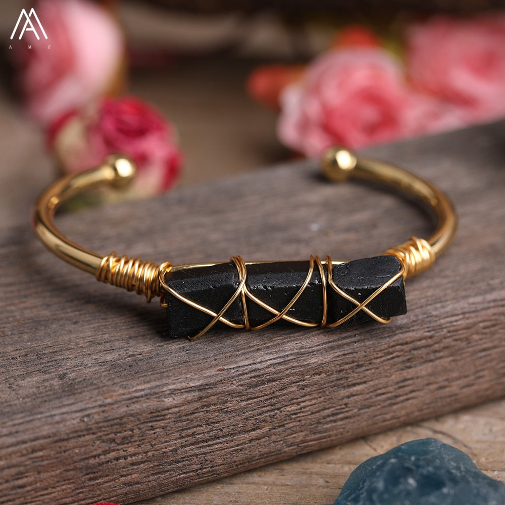 Wire Wrapped Larimar Stone Bracelet in Gold Copper - Available in various color - The Trendy Accessories Store