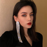 Ovsize Long Crystal Drop Earrings