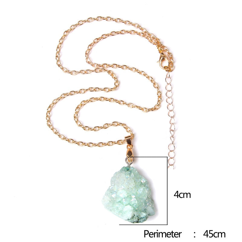 Handmade Gold Plated Chain Necklace with Natural Minerals Stone Crystal Charm Pendant - The Trendy Accessories Store
