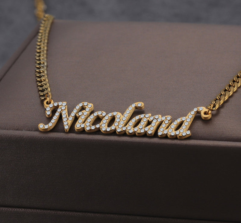 Custom Personalized Name Gold Plated Necklace With Crystal Pendant
