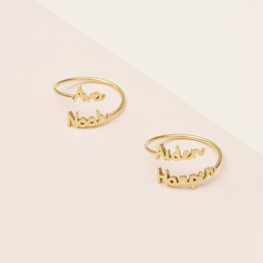 Personalized Adjustable Double Name Couple Rings - The Trendy Accessories Store