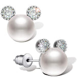 7 mm CZ Cute Stainless Steel Pearl Stud Earrings for Women