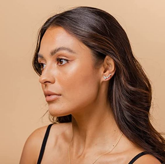 14K Gold Plated Sterling Silver Mini Cubic Earrings With Lab Grown Diamond for Women or Girls - The Trendy Accessories Store