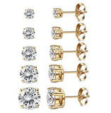Set of 5 Pairs 14K Gold and Silver Plated CZ Stud Earrings with Lab Grown Diamond
