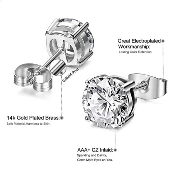 Set of 5 Pairs 14K Gold and Silver Plated CZ Stud Earrings with Lab Grown Diamond - The Trendy Accessories Store