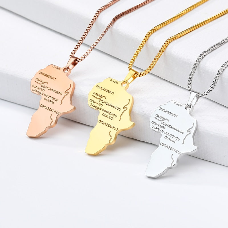 Trendy Hip Hop Africa Map Necklace Stainless Steel - The Trendy Accessories Store
