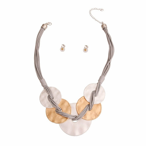 Gray Cord Metal Disc Necklace - The Trendy Accessories Store