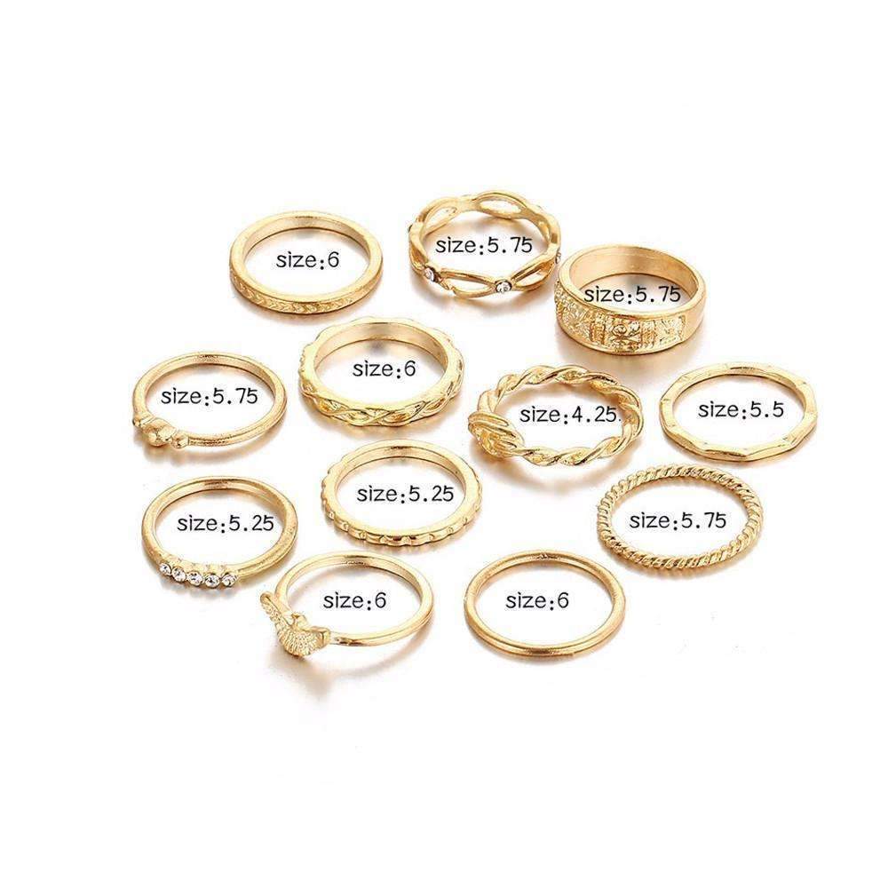 Golden Zinc Alloy Metal & Gemstone Rings Set - The Trendy Accessories Store