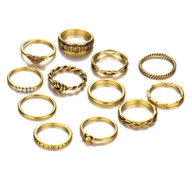 Golden Zinc Alloy Metal & Gemstone Rings Set - The Trendy Accessories Store
